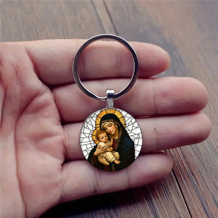 Christianartworkshop Portachiavi raffigurante la Madonna che tiene in braccio Gesù Bambino: Amore Divino Materno - image 2