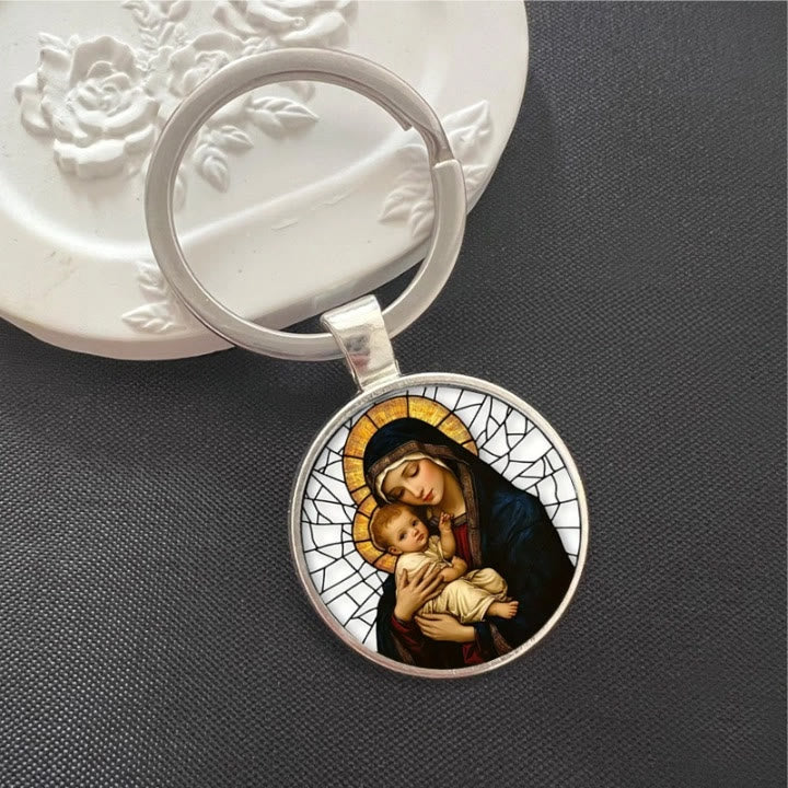 Christianartworkshop Portachiavi raffigurante la Madonna che tiene in braccio Gesù Bambino: Amore Divino Materno - image 1