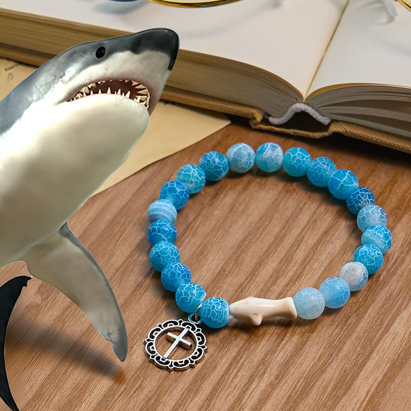 Braccialetto con animali Waves of Prayer Shark Guardian con 5 pietre di agata naturale Christianartworkshop - image 0