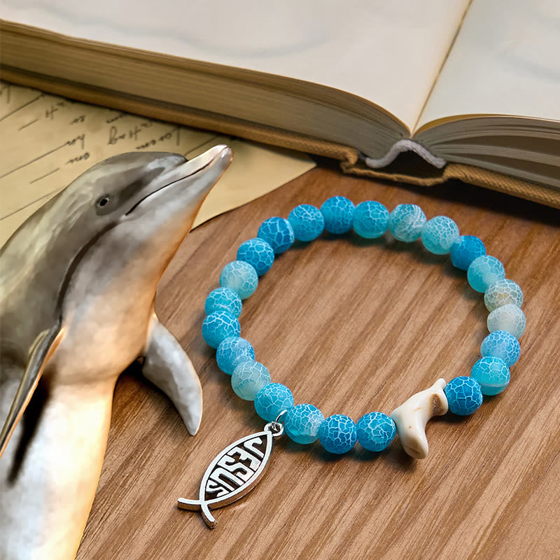 Christianartworkshop Ocean Grace Bracciale con ciondolo a forma di delfino e malachite naturale e ichthys - Lago Blu - image 7