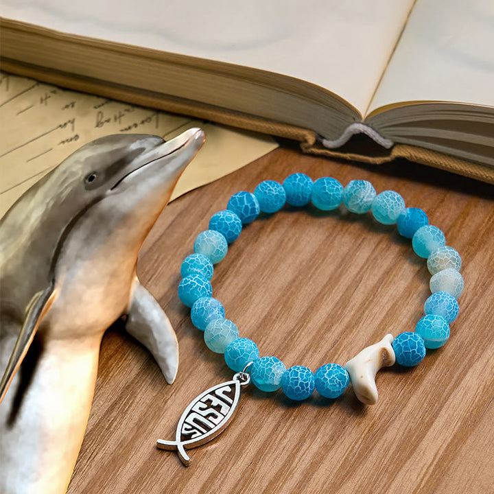 Christianartworkshop Ocean Grace Bracciale con ciondolo a forma di delfino e malachite naturale e ichthys - Lago Blu - image 7