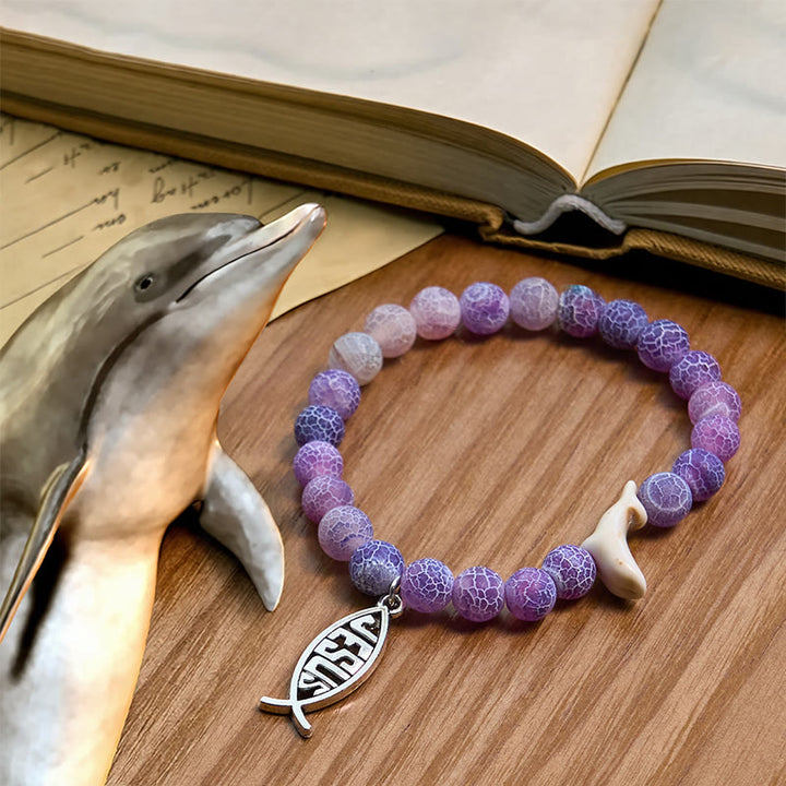 Christianartworkshop Ocean Grace Bracciale con ciondolo a forma di delfino e malachite naturale e ichthys - Viola chiaro - image 28