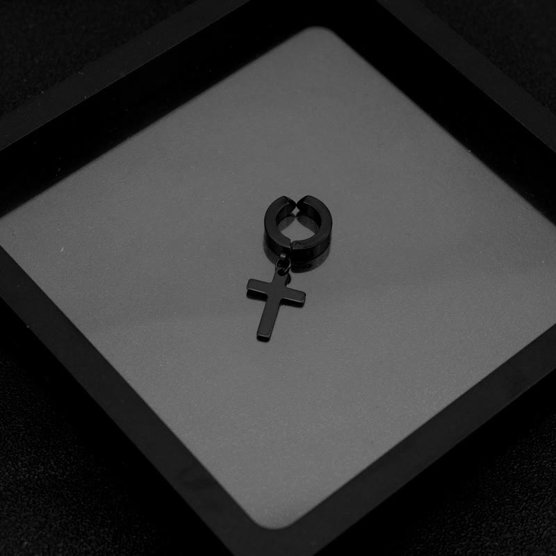 Christianartworkshop Orecchini a cerchio pendenti con croce alla moda: gioielli alla moda e alla moda da indossare ogni giorno - Clip per orecchio - Nero - image 5