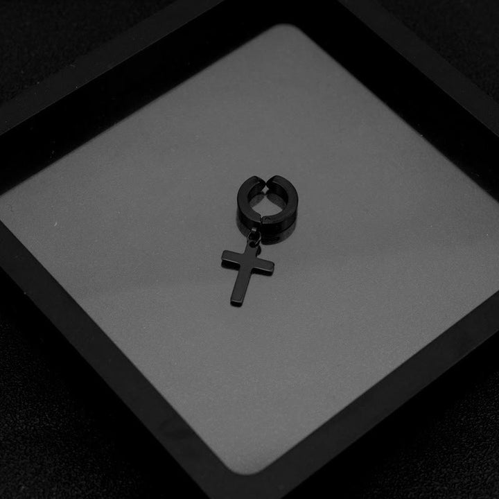 Christianartworkshop Orecchini a cerchio pendenti con croce alla moda: gioielli alla moda e alla moda da indossare ogni giorno - Clip per orecchio - Nero - image 5