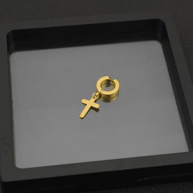 Christianartworkshop Orecchini a cerchio pendenti con croce alla moda: gioielli alla moda e alla moda da indossare ogni giorno - Clip per orecchio - Oro - image 6