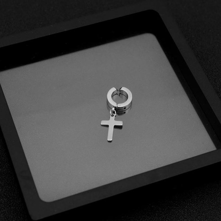 Christianartworkshop Orecchini a cerchio pendenti con croce alla moda: gioielli alla moda e alla moda da indossare ogni giorno - Clip per orecchio - Argento - image 4