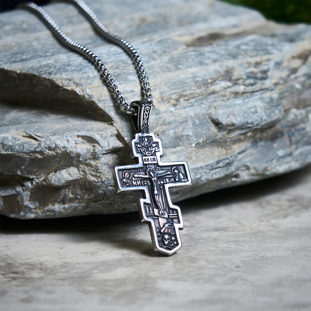 Collana con crocifisso ortodosso bicolore dal profondo significato spirituale, Christianartworkshop. - Argento e nero - image 0