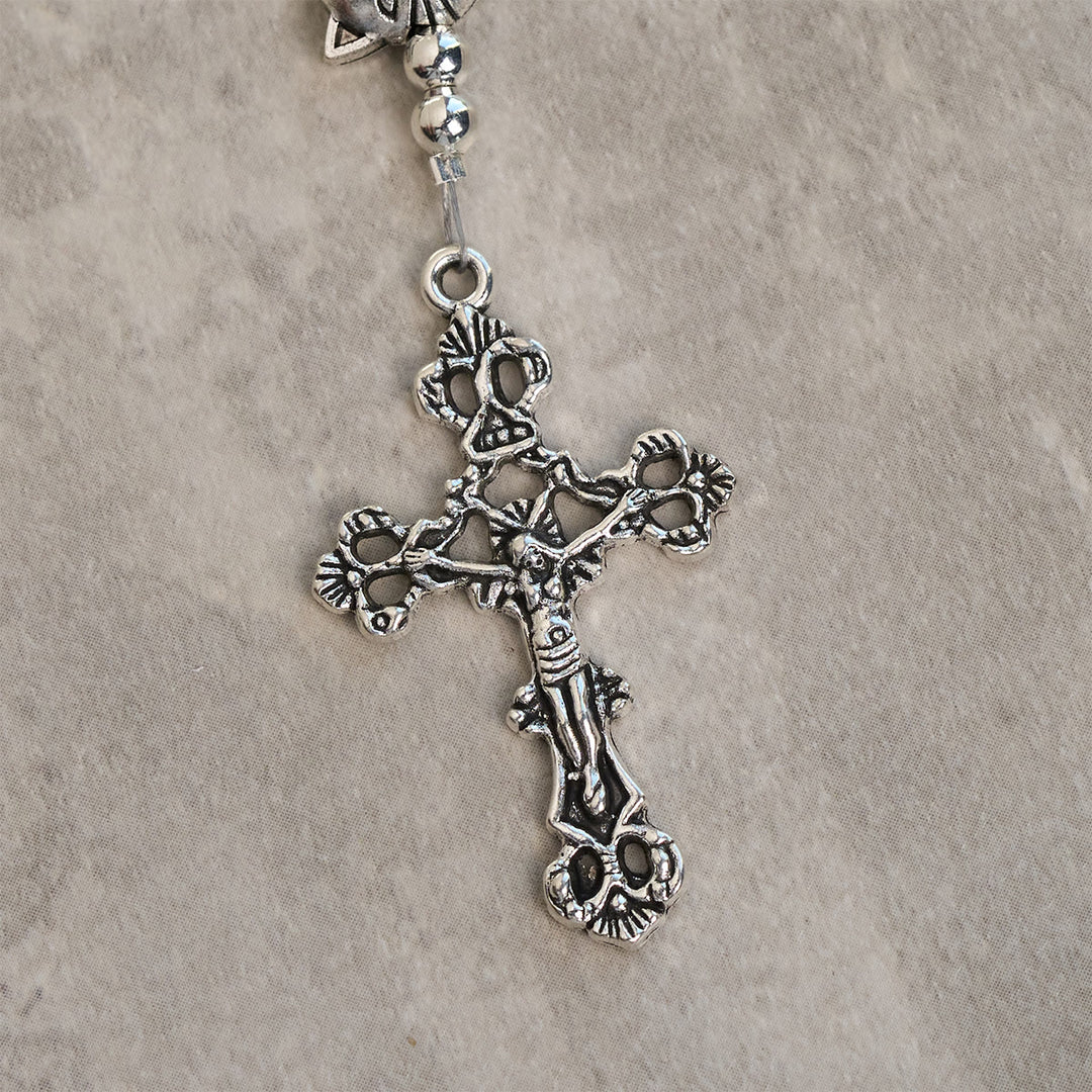 Christianartworkshop Bracciale con ciondolo in acciaio inossidabile con quarzo arancione e bianco e faccia di gatto, rosario con animali - image 9