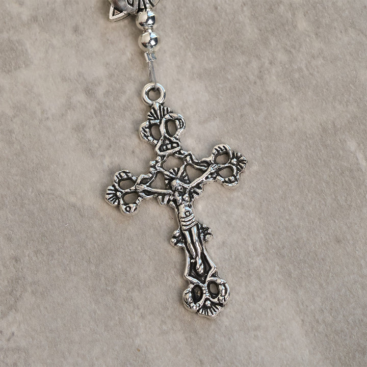 Christianartworkshop Bracciale con ciondolo in acciaio inossidabile con quarzo arancione e bianco e faccia di gatto, rosario con animali - image 9