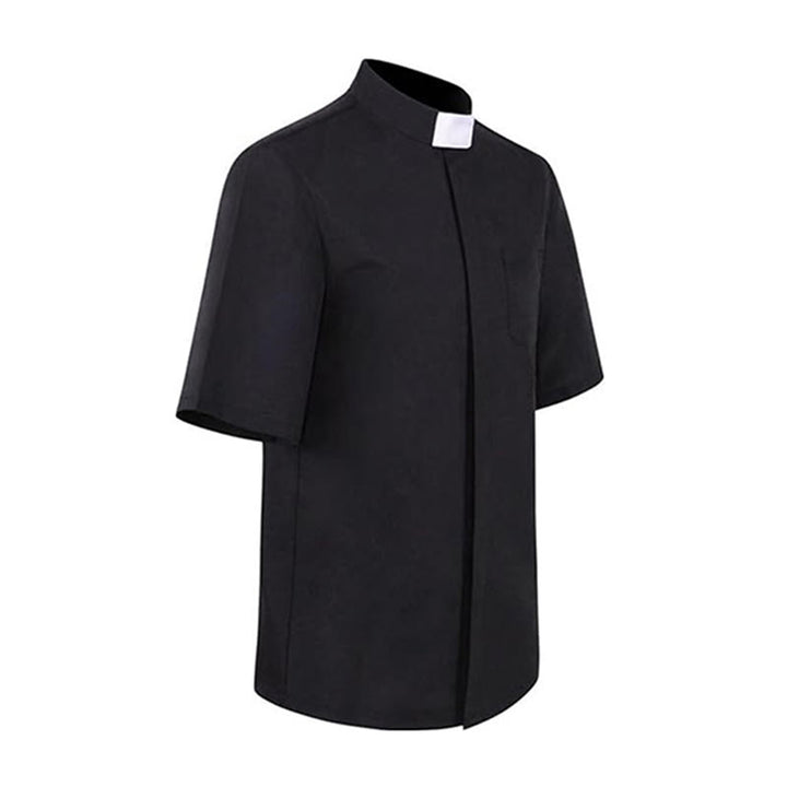 Christianartworkshop Camicia da clero moderna unisex con colletto a linguetta bianca: elegante abbigliamento religioso nero - image 4
