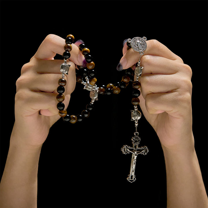 Christianartworkshop Fedele gatto soriano con perline nere marroni per braccialetto di preghiera amorevole, rosario animale - image 1