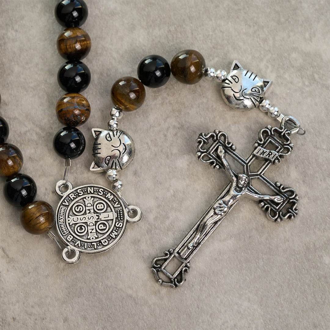 Christianartworkshop Fedele gatto soriano con perline nere marroni per braccialetto di preghiera amorevole, rosario animale - image 8