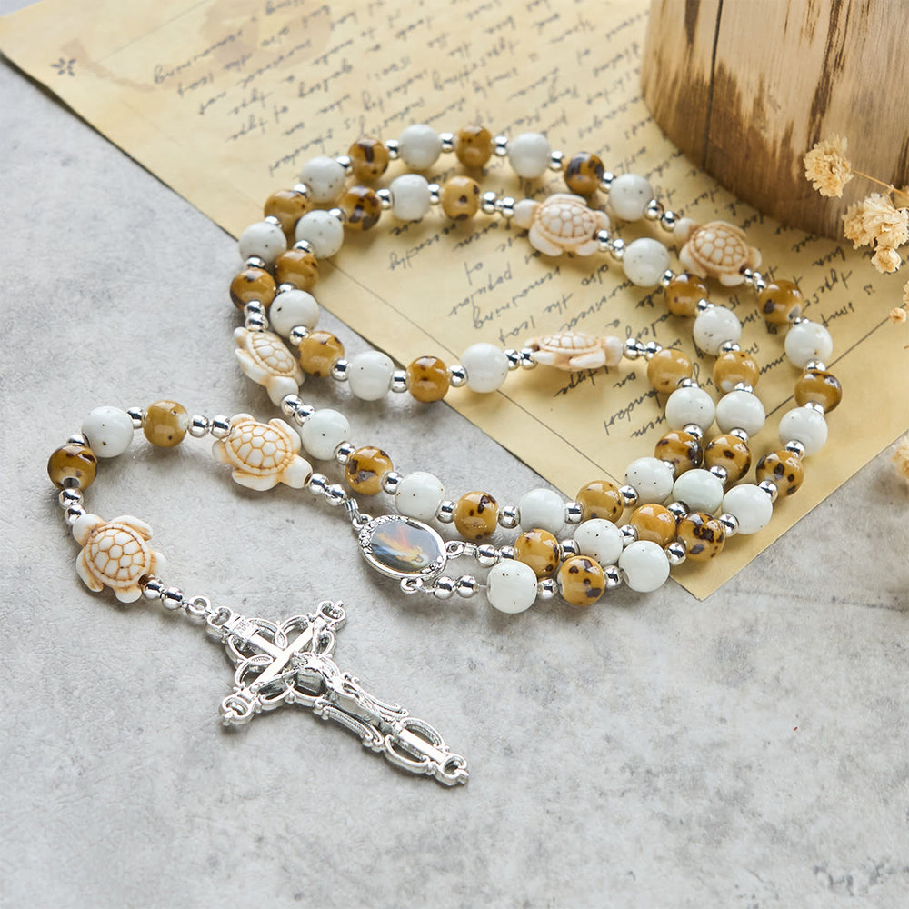 Christianartworkshop Tartaruga della Divina Cura con perline gialle calde e rosario animale della Misericordia di Nostro Signore - image 1