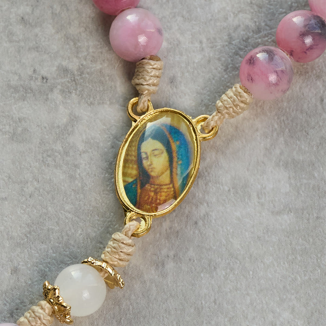 Christianartworkshop Elegante rosario persiano con perle di giada rosa e nera con benedizione della Madonna - image 7