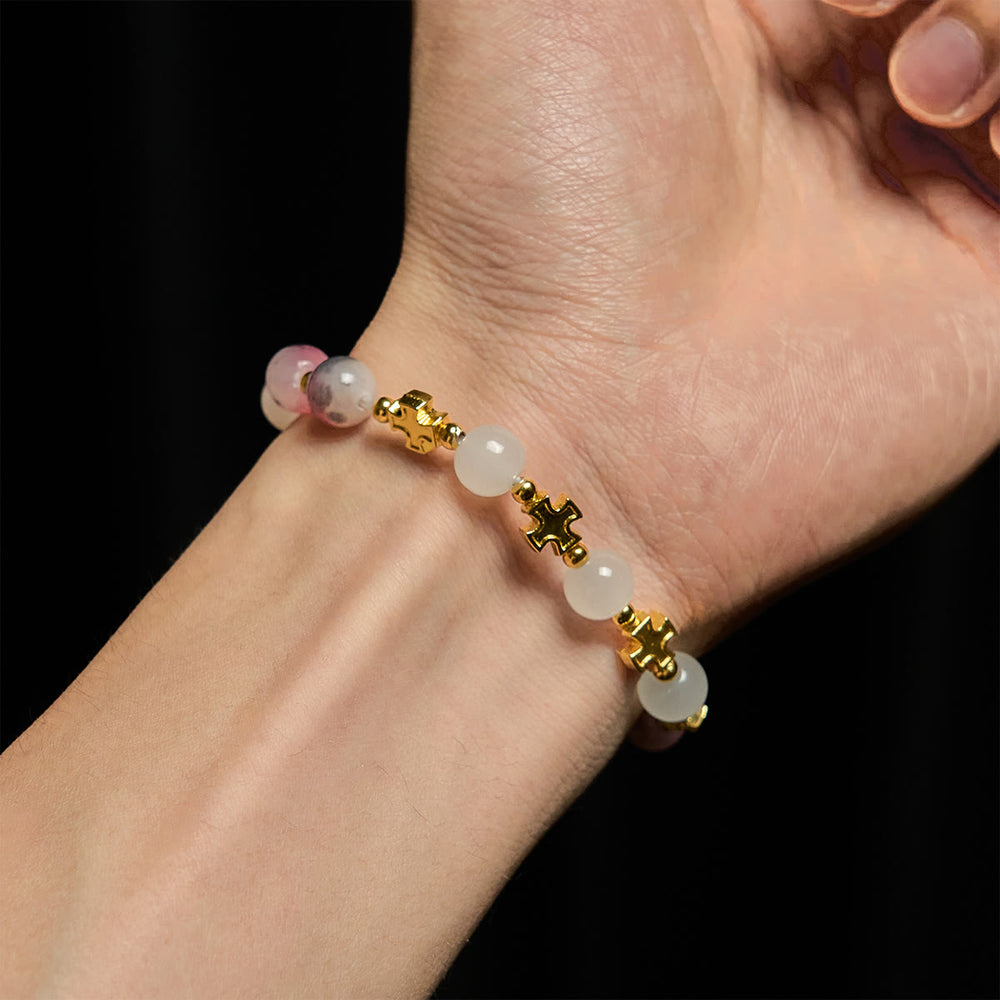 Christianartworkshop Grazioso braccialetto di perle di giada persiana rosa e nera da 8 mm con croce antica - image 1