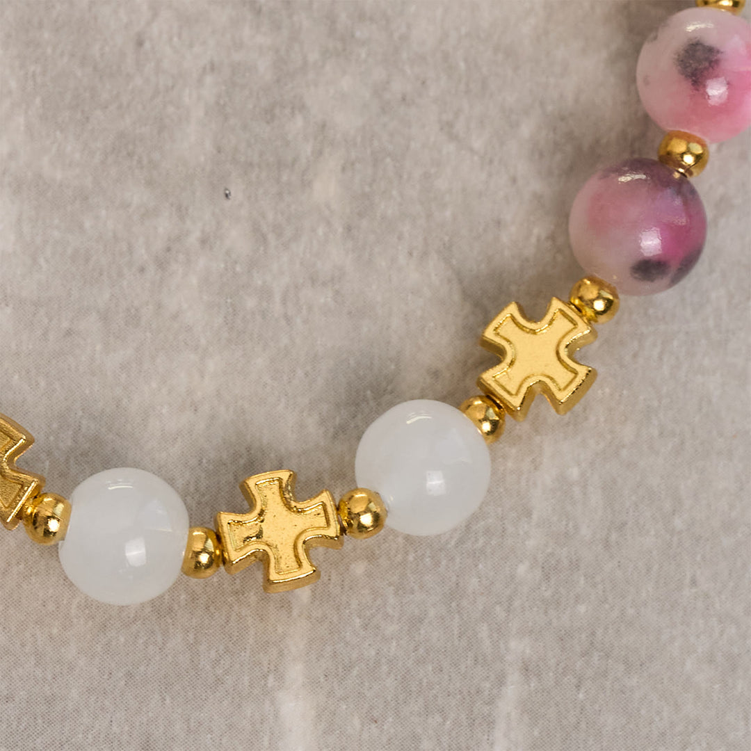 Christianartworkshop Grazioso braccialetto di perle di giada persiana rosa e nera da 8 mm con croce antica - image 5