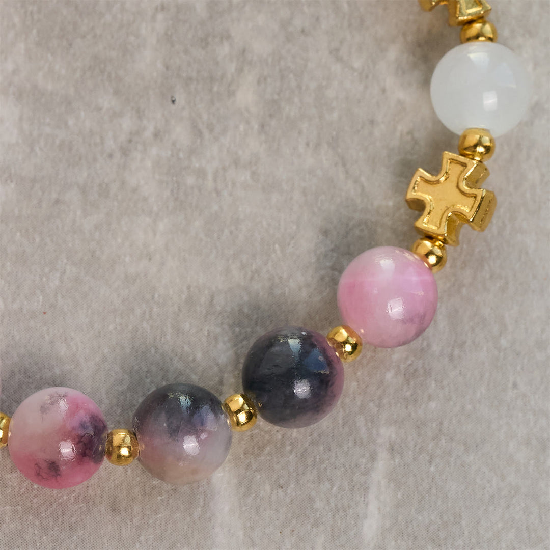 Christianartworkshop Grazioso braccialetto di perle di giada persiana rosa e nera da 8 mm con croce antica - image 4