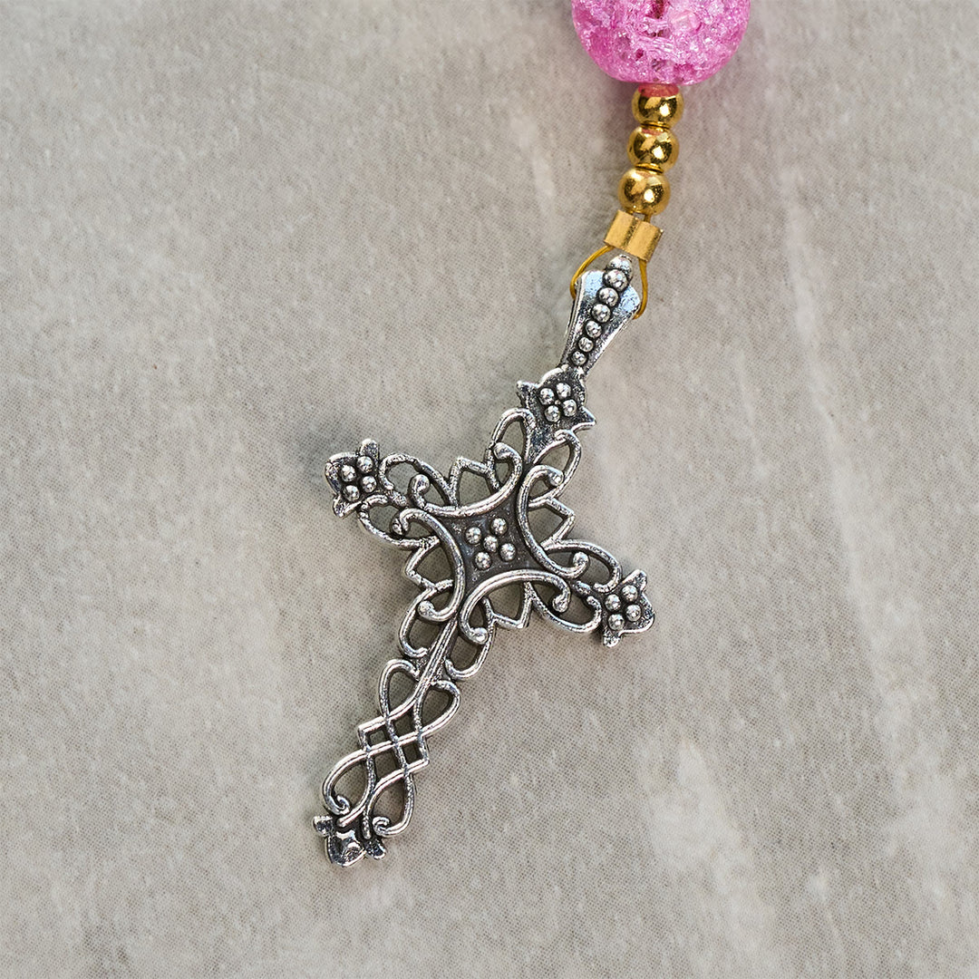 Christianartworkshop Rosario con perle crackle blu-rosse Divine Harmony Radiance con croce della fede - image 6