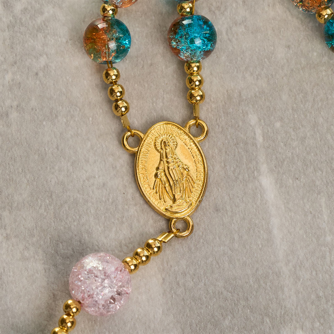 Christianartworkshop Rosario con perle crackle blu-rosse Divine Harmony Radiance con croce della fede - image 8