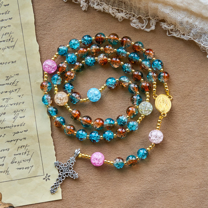 Christianartworkshop Rosario con perle crackle blu-rosse Divine Harmony Radiance con croce della fede - image 5