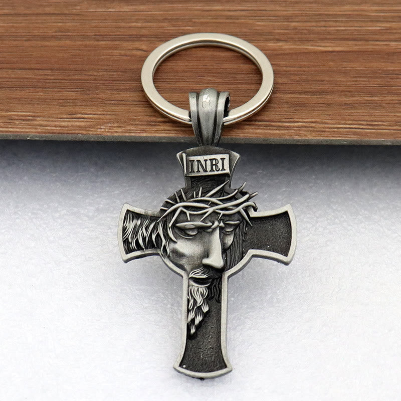 Christianartworkshop Portachiavi vintage con croce e corona di spine di Gesù in oro: un simbolo di devozione senza tempo - Stagno - image 0