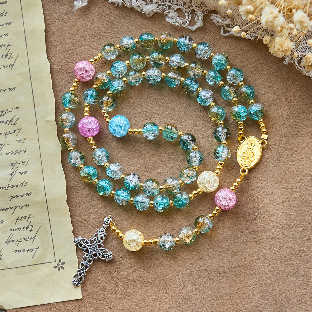 Rosario in vetro craquelé scintillante da 8 mm ispirato all'oceano con medaglia della Madonna Christianartworkshop - image 5