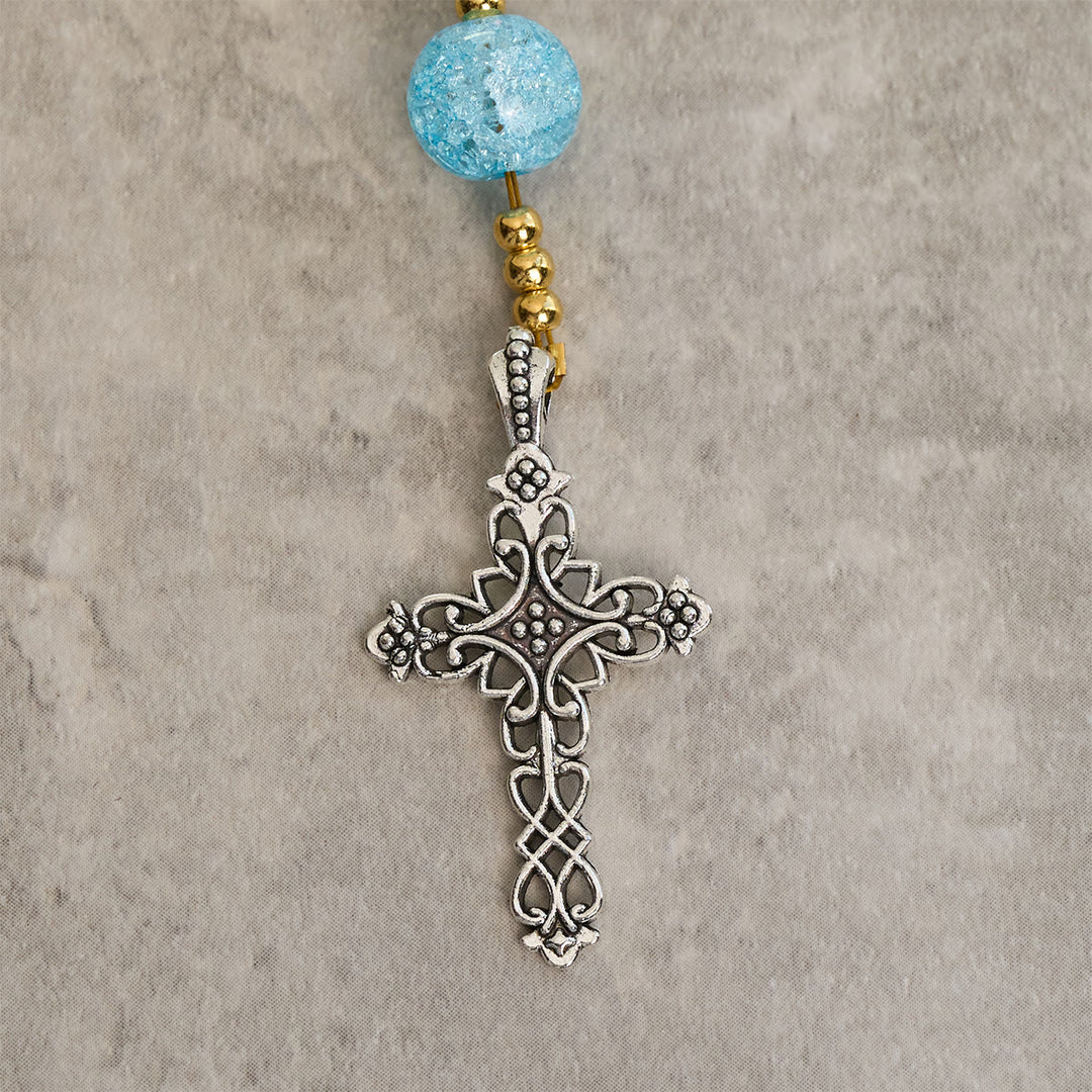 Christianartworkshop Rosario della Madonna della Misericordia con vetro screpolato rosa-blu scintillante - image 7