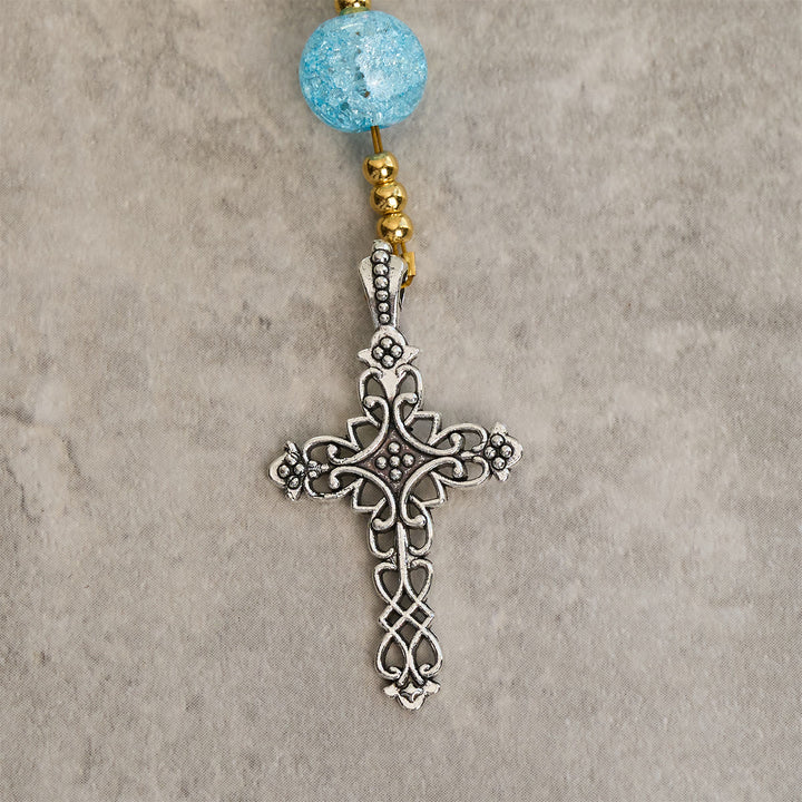 Christianartworkshop Rosario della Madonna della Misericordia con vetro screpolato rosa-blu scintillante - image 7