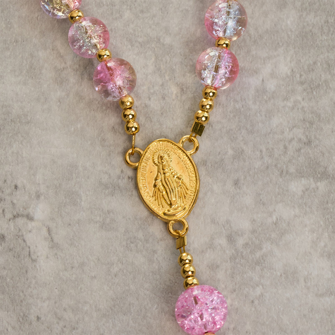 Christianartworkshop Rosario della Madonna della Misericordia con vetro screpolato rosa-blu scintillante - image 6
