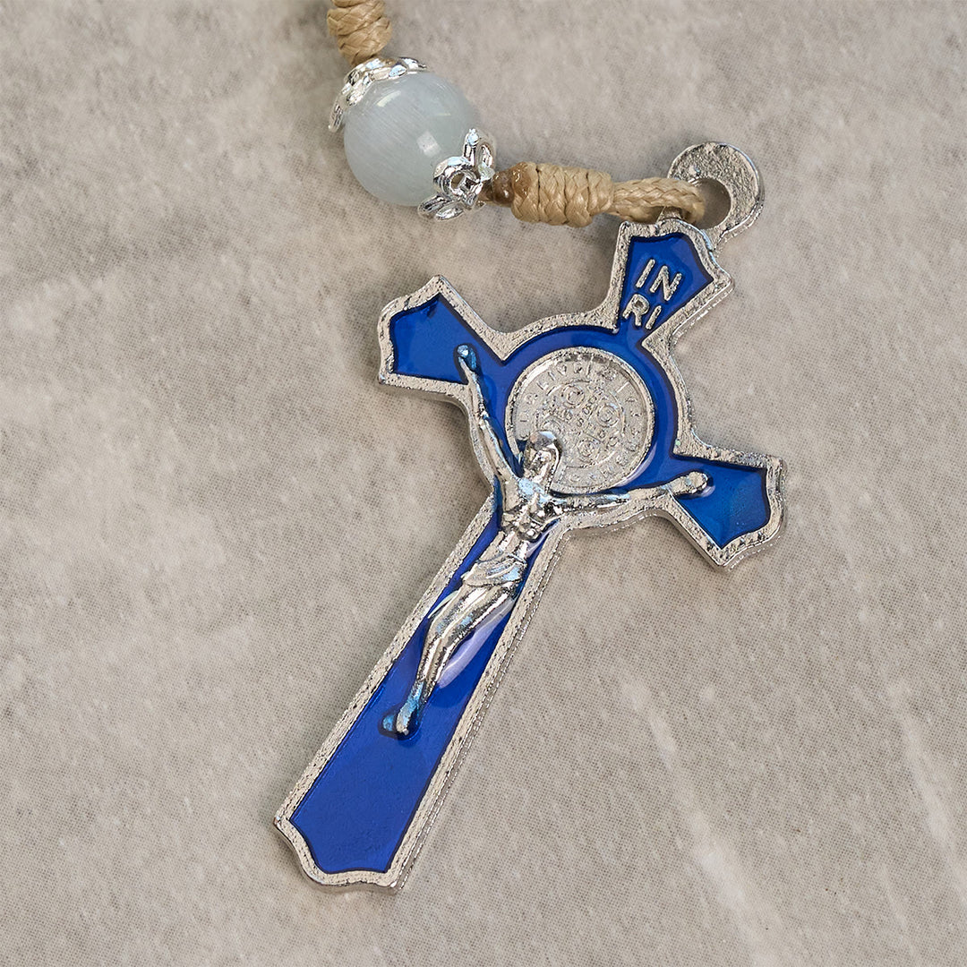 Christianartworkshop Portachiavi portatile con rosario di preghiera in giada blu con croce di luce smaltata - image 4