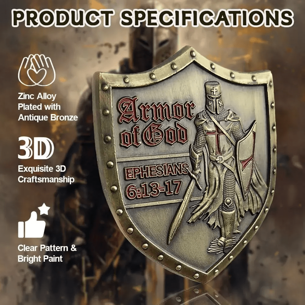 Moneta sfida in stile classico con scudo dell'armatura di Dio Christianartworkshop con Efesini 6:13–17 - image 6