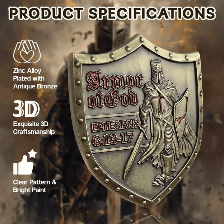 Moneta sfida in stile classico con scudo dell'armatura di Dio Christianartworkshop con Efesini 6:13–17 - image 6