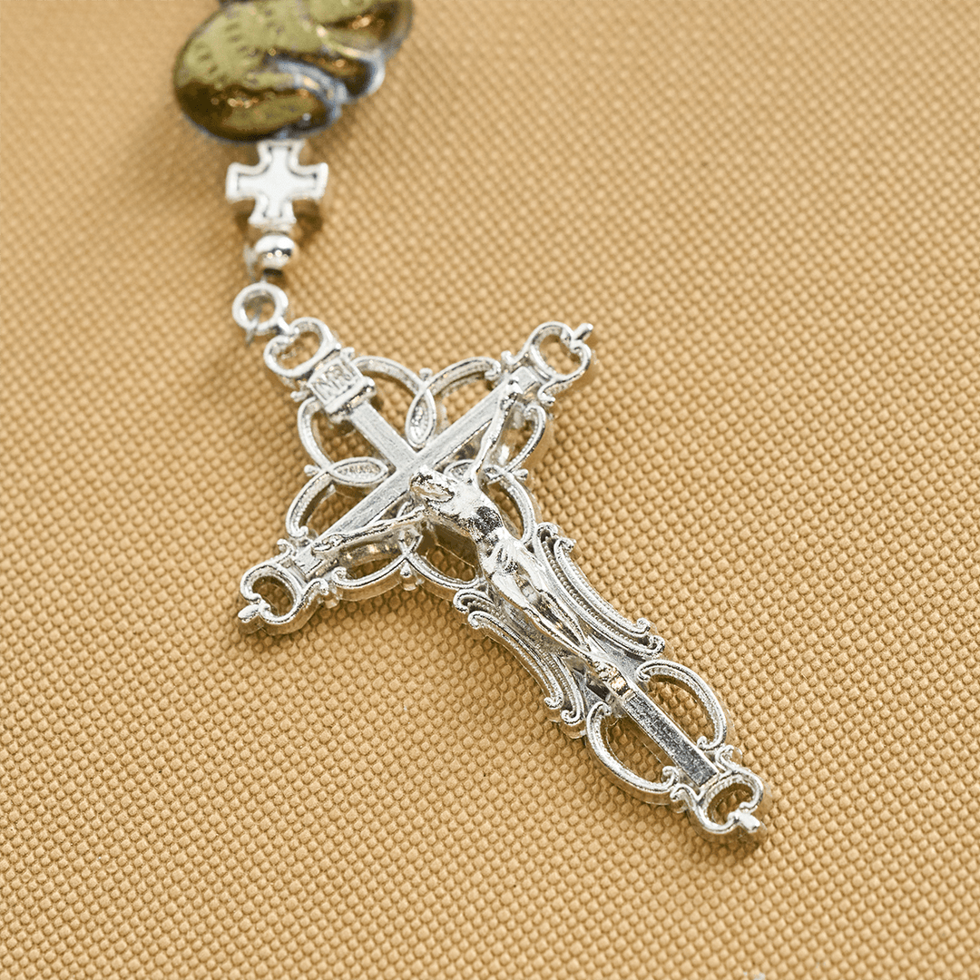 Christianartworkshop Sacro Cuore Benedizioni con ciondoli a forma di coniglio e rosario con perline bianche e verdi - image 8