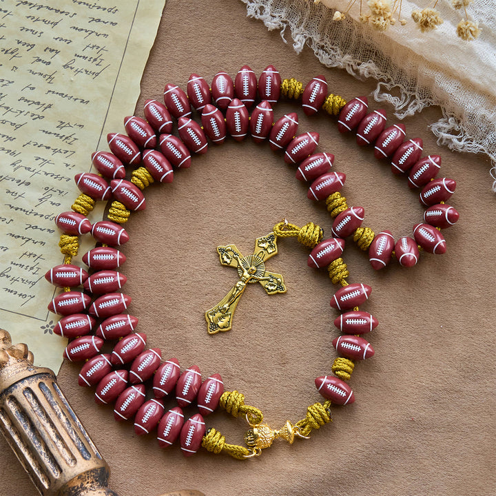 Christianartworkshop Benedizione del Santo Graal con rosario rosso da football e cordone dorato: preghiera per la forza - image 2