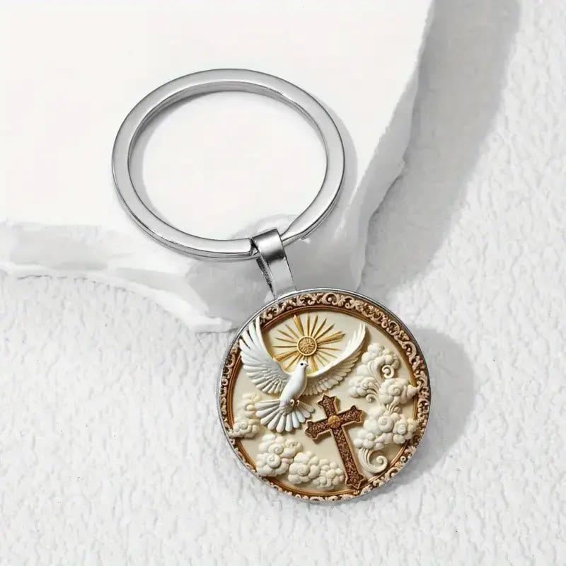 Christianartworkshop Portachiavi a forma di croce colomba in argento minimalista: un sottile ricordo dell'amore divino - Argento - image 0