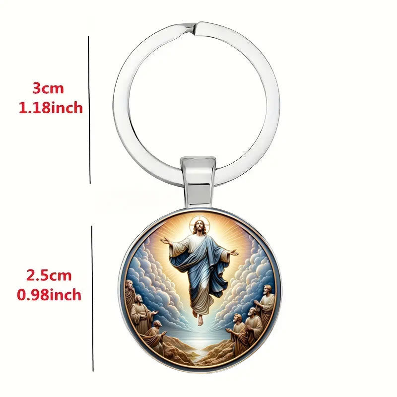 Portachiavi in ​​vetro rotondo classico dell'Ascensione Divina Christianartworkshop : simbolo senza tempo del potere edificante della fede - image 3