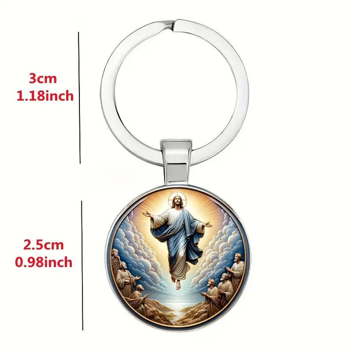 Portachiavi in ​​vetro rotondo classico dell'Ascensione Divina Christianartworkshop : simbolo senza tempo del potere edificante della fede - image 3