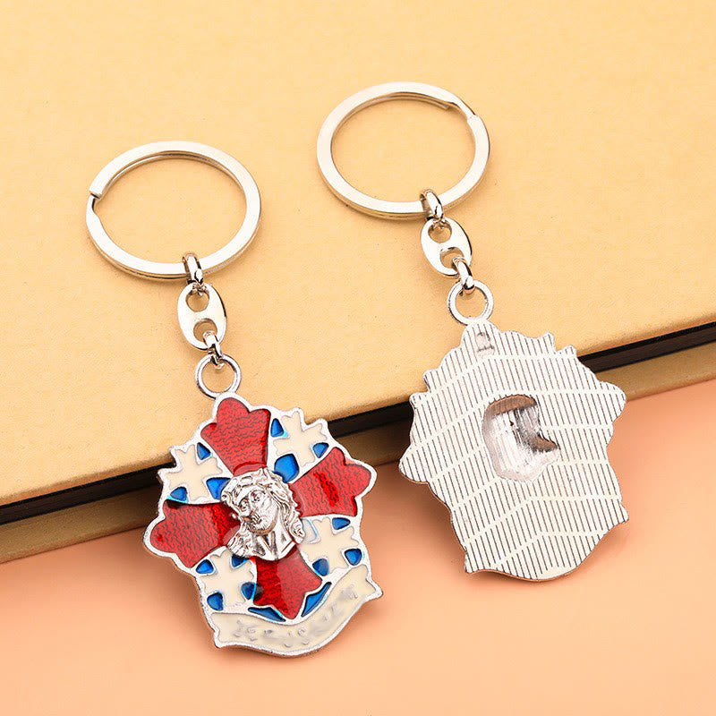 Christianartworkshop Portachiavi a forma di croce colomba in argento minimalista: un sottile ricordo dell'amore divino - Rosso - image 0