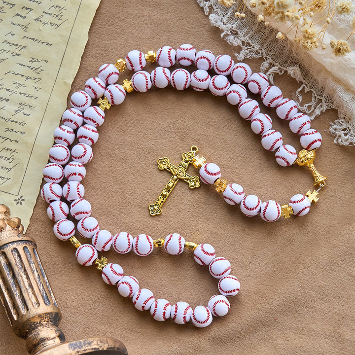 Christianartworkshop Rosario in miniatura con perline da baseball benedette, calice sacro dorato e crocifisso: unisci fede e sport - image 4