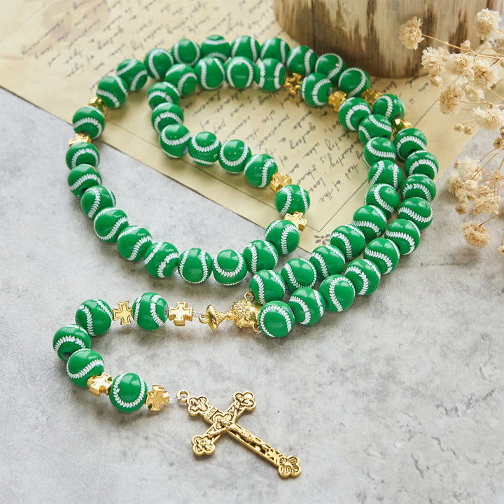 Christianartworkshop Rosario in miniatura con perline da baseball benedette, calice sacro dorato e crocifisso: unisci fede e sport - image 14