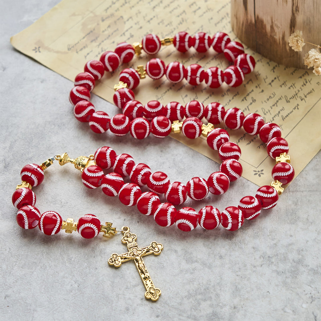 Christianartworkshop Rosario in miniatura con perline da baseball benedette, calice sacro dorato e crocifisso: unisci fede e sport - image 19