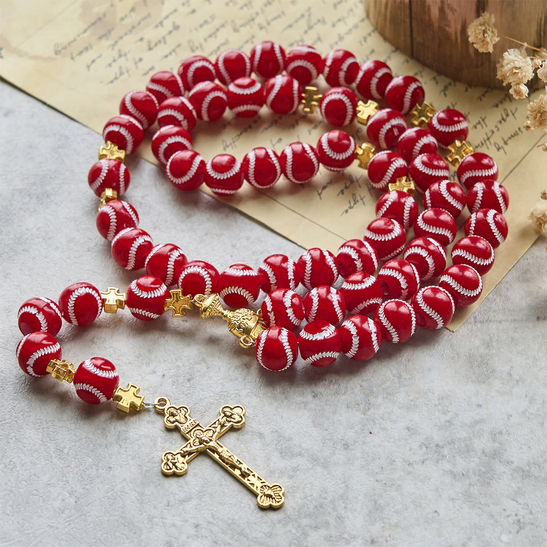 Christianartworkshop Rosario in miniatura con perline da baseball benedette, calice sacro dorato e crocifisso: unisci fede e sport - image 15
