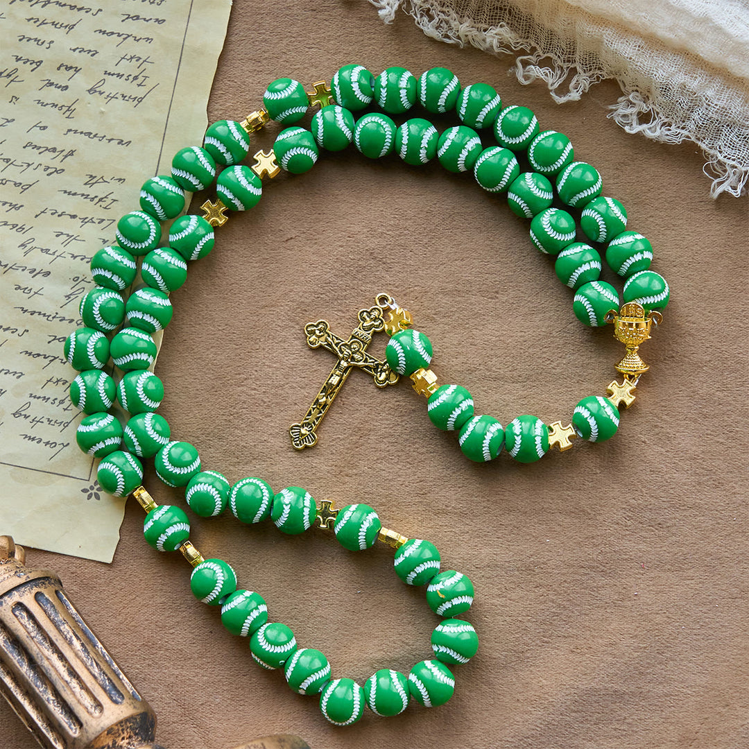 Christianartworkshop Rosario in miniatura con perline da baseball benedette, calice sacro dorato e crocifisso: unisci fede e sport - image 16