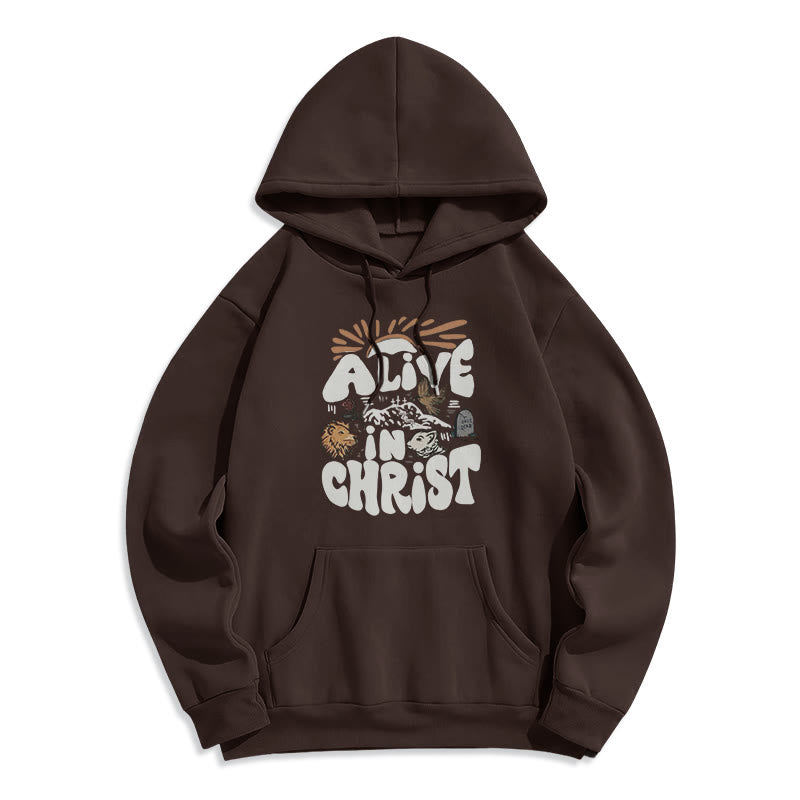 Christianartworkshop Felpa con cappuccio in poliestere foderata in pile "Alive in Christ Resurrection" - Marrone - 2XL - image 0