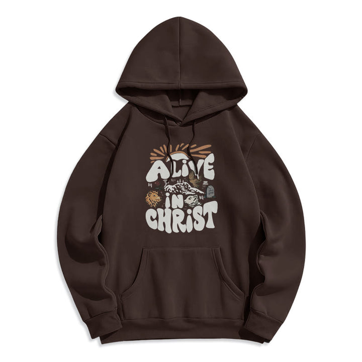 Christianartworkshop Felpa con cappuccio in poliestere foderata in pile "Alive in Christ Resurrection" - Marrone - 2XL - image 0