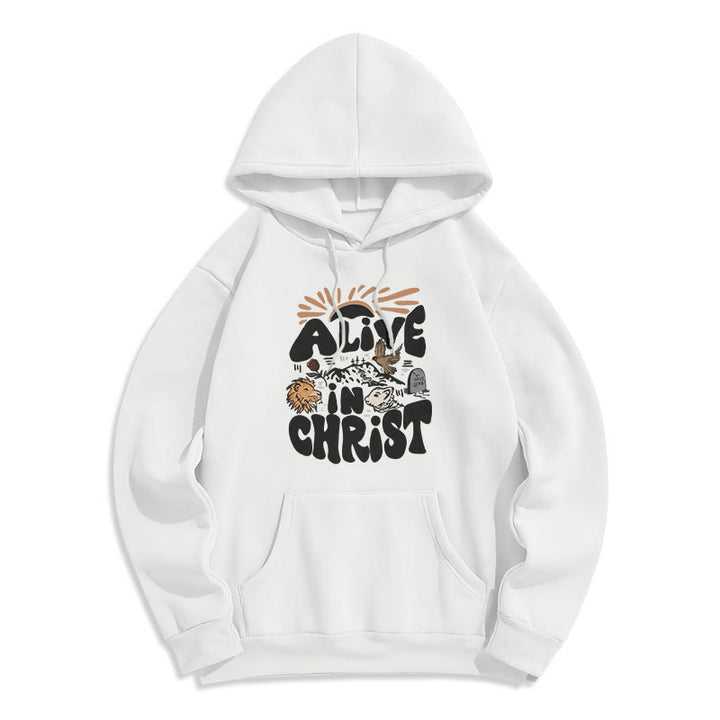 Christianartworkshop Felpa con cappuccio in poliestere foderata in pile "Alive in Christ Resurrection" - Bianco - 2XL - image 2