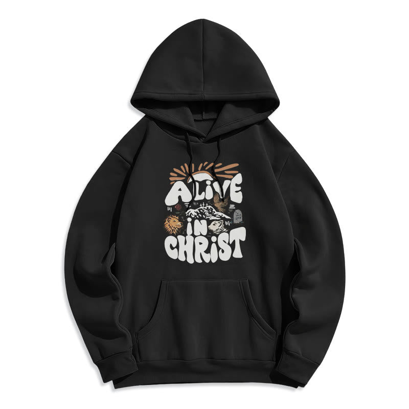 Christianartworkshop Felpa con cappuccio in poliestere foderata in pile "Alive in Christ Resurrection" - Nero - 2XL - image 6