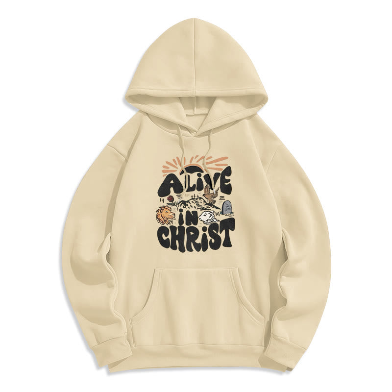 Christianartworkshop Felpa con cappuccio in poliestere foderata in pile "Alive in Christ Resurrection" - Beige - 2XL - image 5