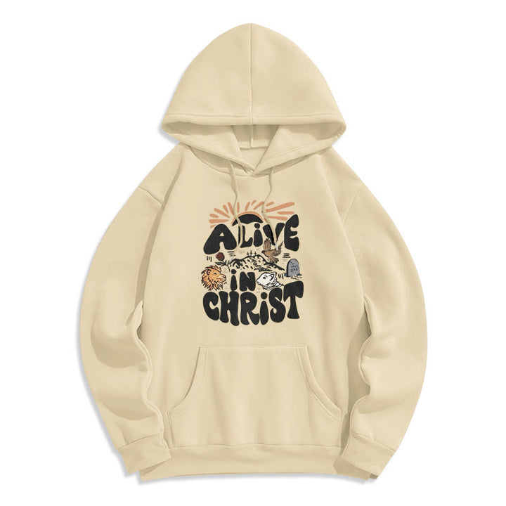 Christianartworkshop Felpa con cappuccio in poliestere foderata in pile "Alive in Christ Resurrection" - Beige - 2XL - image 5