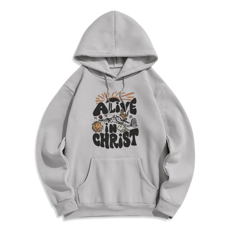 Christianartworkshop Felpa con cappuccio in poliestere foderata in pile "Alive in Christ Resurrection" - Grigio - 2XL - image 3